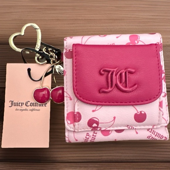 Juicy Couture Pink Wallet with Cherry Charm and a cheery cherry print   NWT - Picture 1 of 12